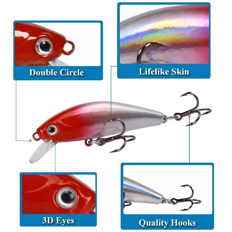 Minnow Fishing Lure 5.5/7.5cm 6.5/10g Sinking Artificial Hard Bait Bass Wobblers Lures Crankbait Pike Treble Hooks tackle Z250411