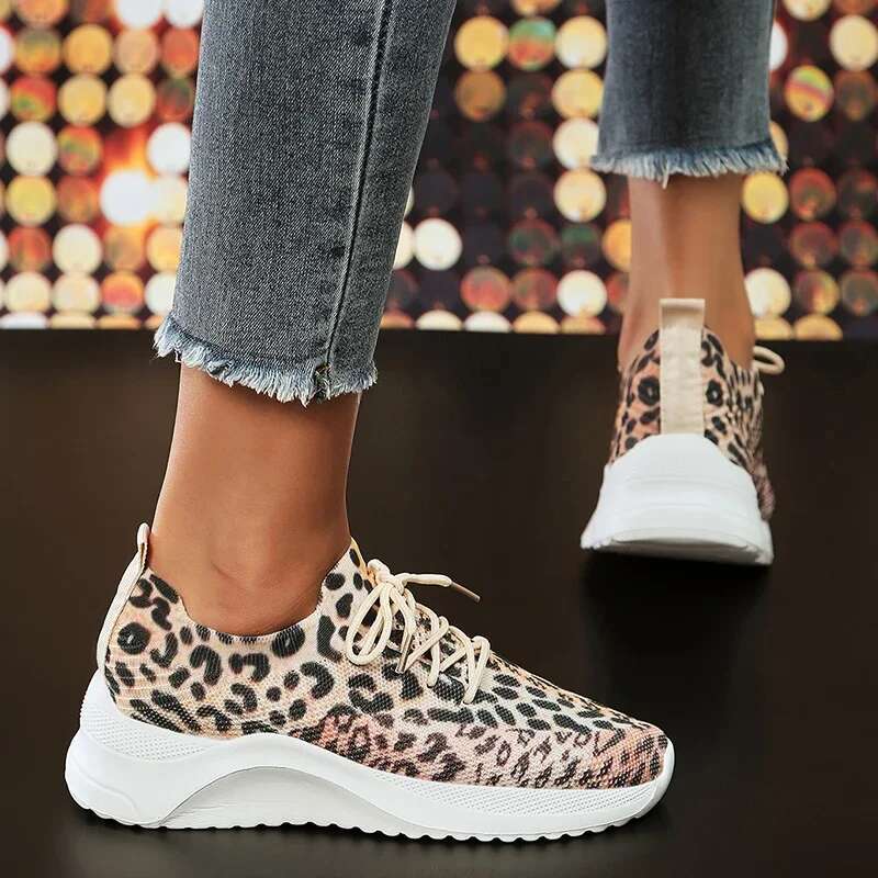 2025 Summer New Leopard Knitted Women's Casual Shoes Designer Fashion Casual Sports Shoes