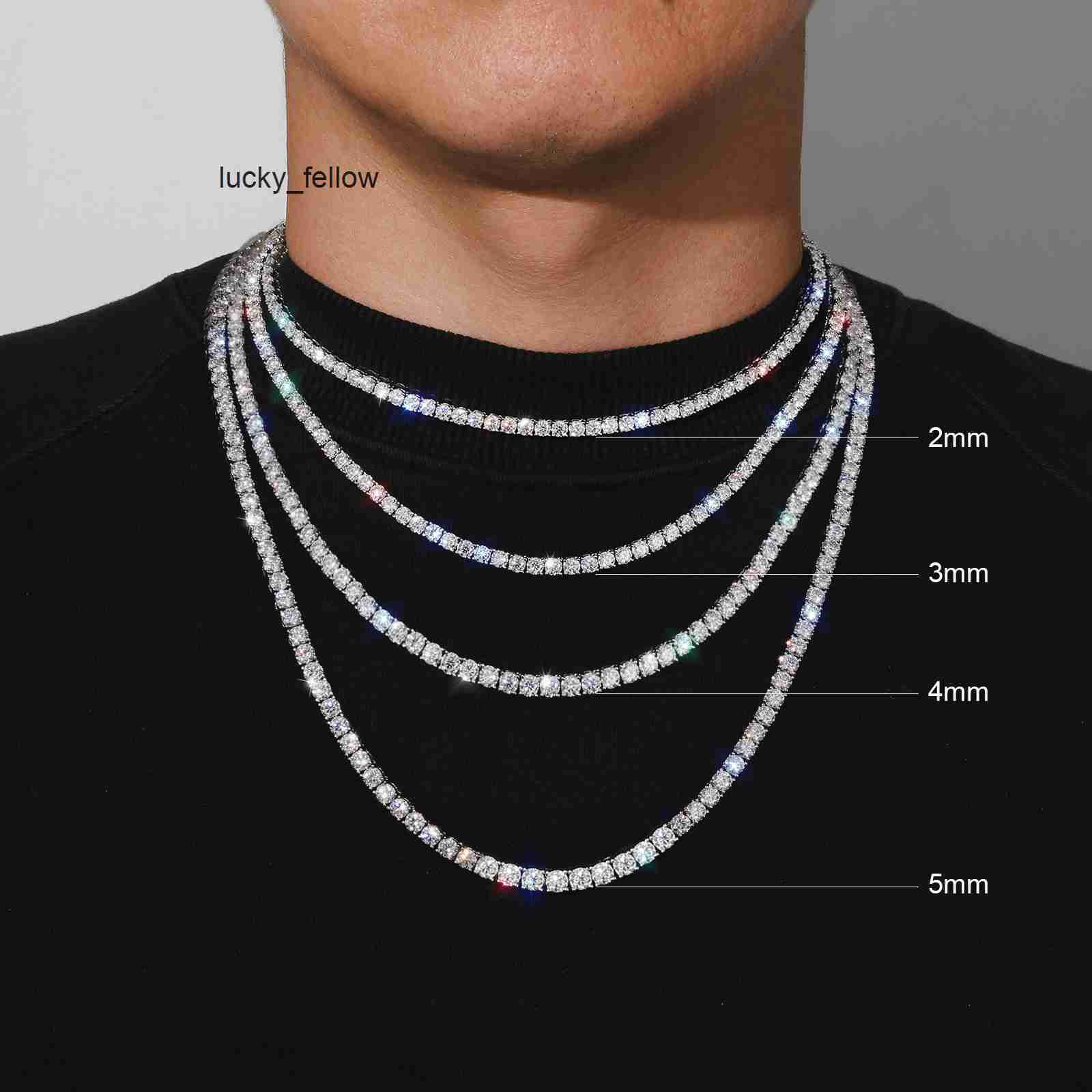 Moissanite Tennis Necklace 2/3/4/5mm D/VVS1 GRA Certificate 14K Gold Plated 925 Silver Hypoallergenic Men Jewelry Gift Chain
