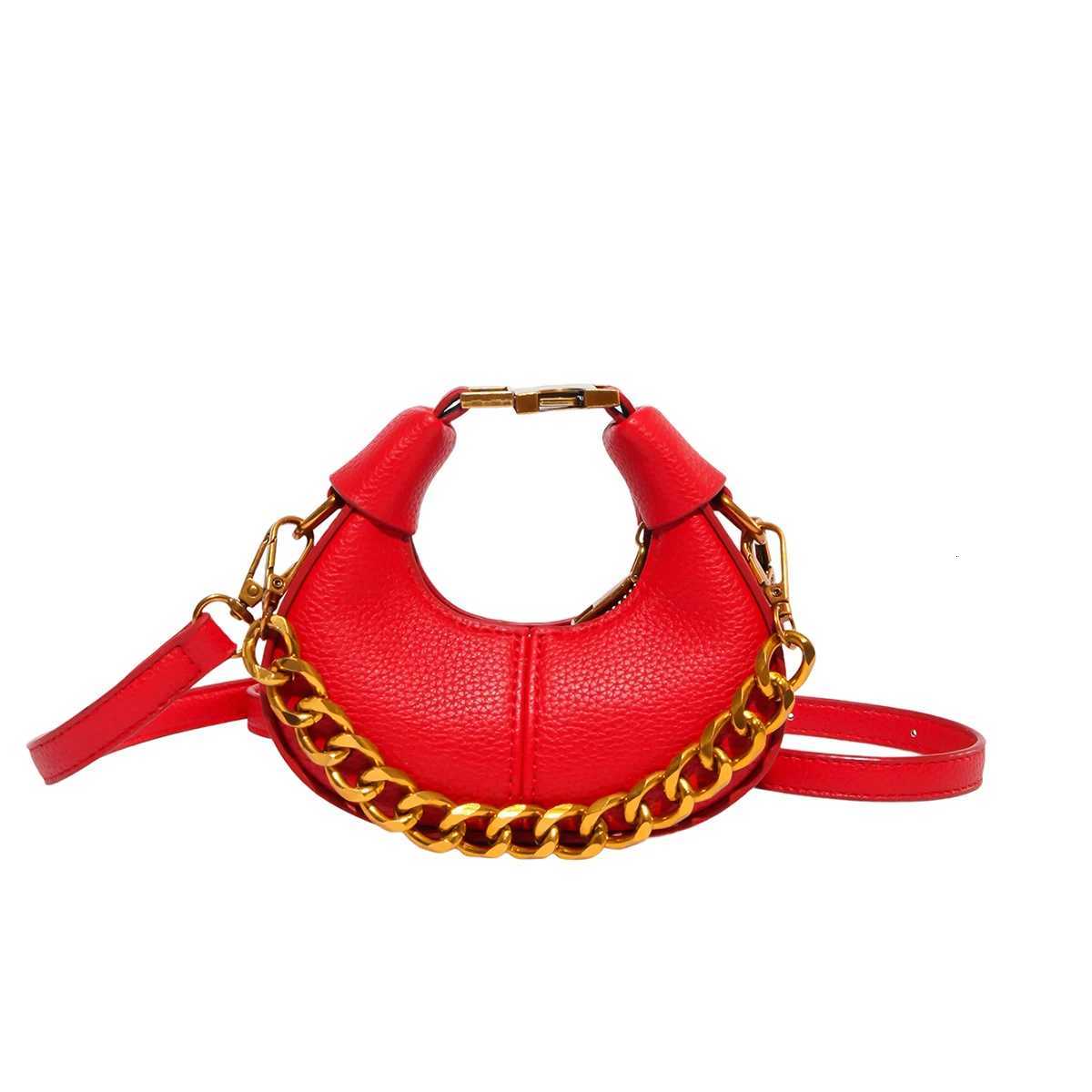 Womens Trend Half Moon Chains Shoulder Bag PU Leather Ladies Handbag Personality Luxury Designer Mini Crossbody Bags for WomenW251111