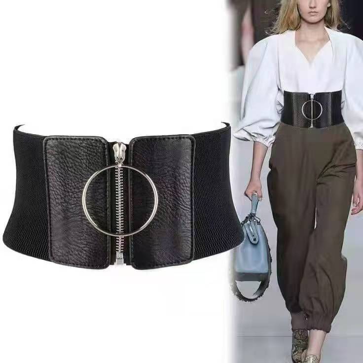 Ultra wide waistband women's circular zipper decoration, paired with skirt elastic elastic, simple and versatile waist seal