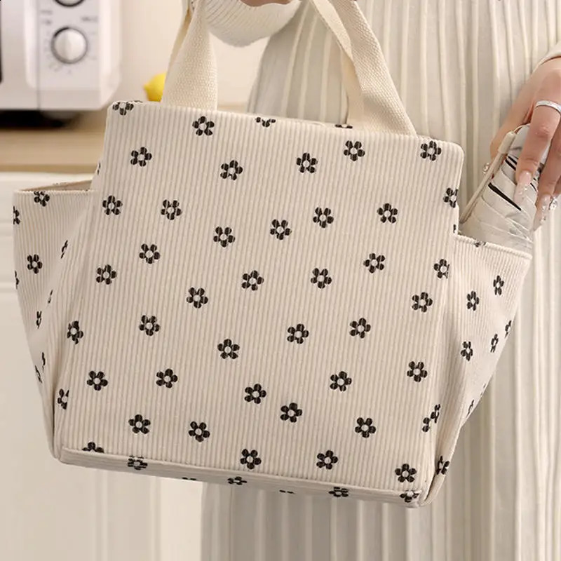 Corduroy lunch bag thermal insulated lunch box storage bag multifunctional school cooler bag picnic bag 250410