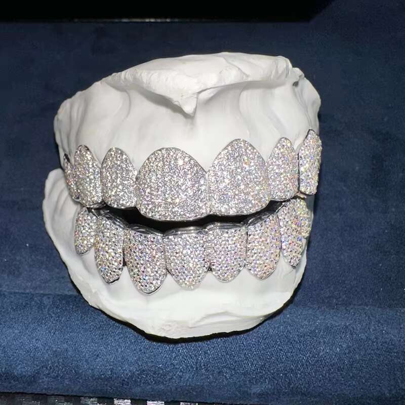 Custom S925 Silver Iced Out VVS Moissanite Grillz Teeth Can Diamond test Men Hiphop Jewelry