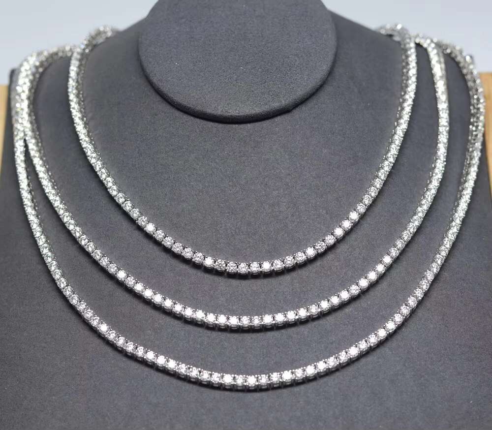 Factory Cheap Price 925 Sterling Silver Tennis Necklace 2MM 3MM 4MM 5MM 6MM Moissanite 22 Inches 925 Silver Moissanite Chain