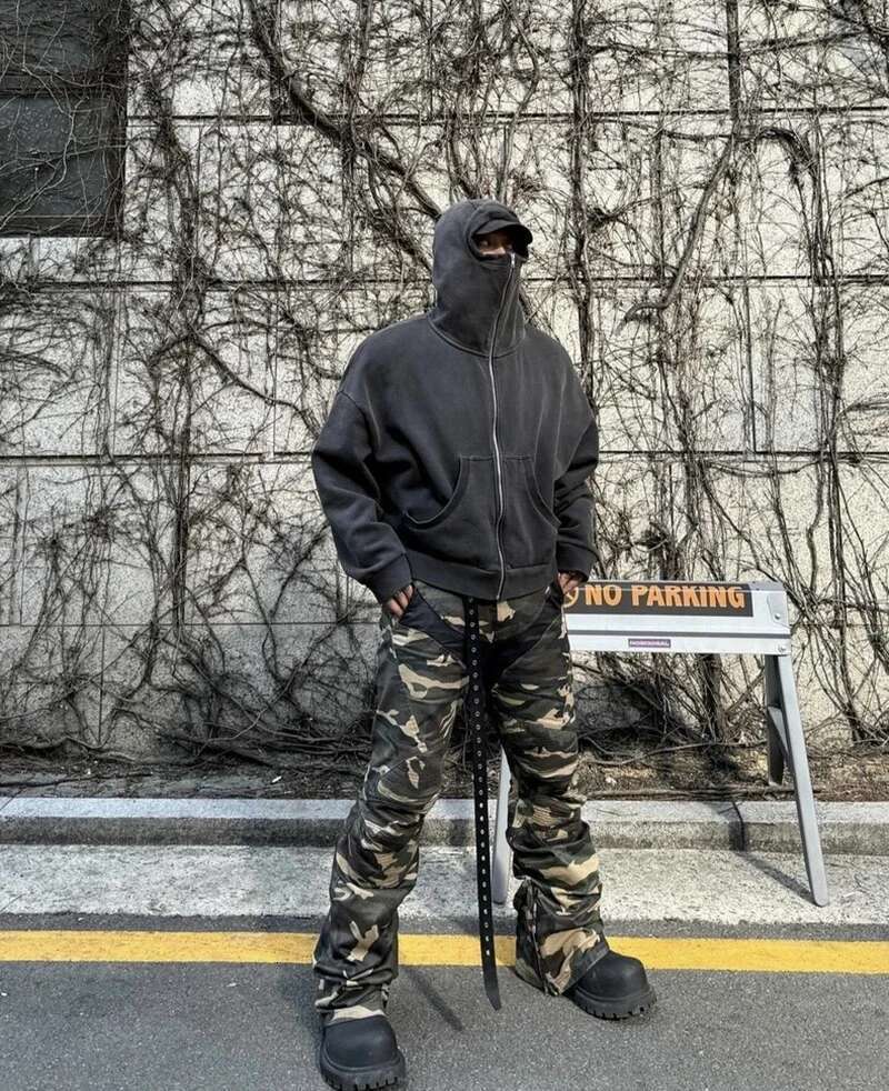 Splicing Brush Wax Locomotive Coating Micro-Pull Camouflage Men Street Wear Cargo Pants