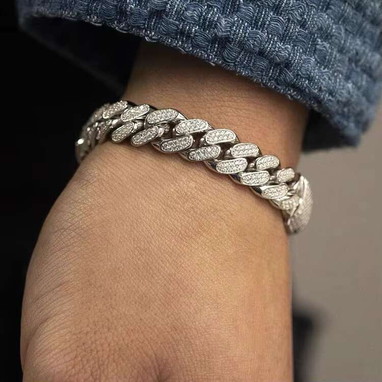 Hot Sale 12mm Wide 2rows Sterling Silver 925 VVS D Color Moissanite Cuban Chain Link Bracelet Necklace