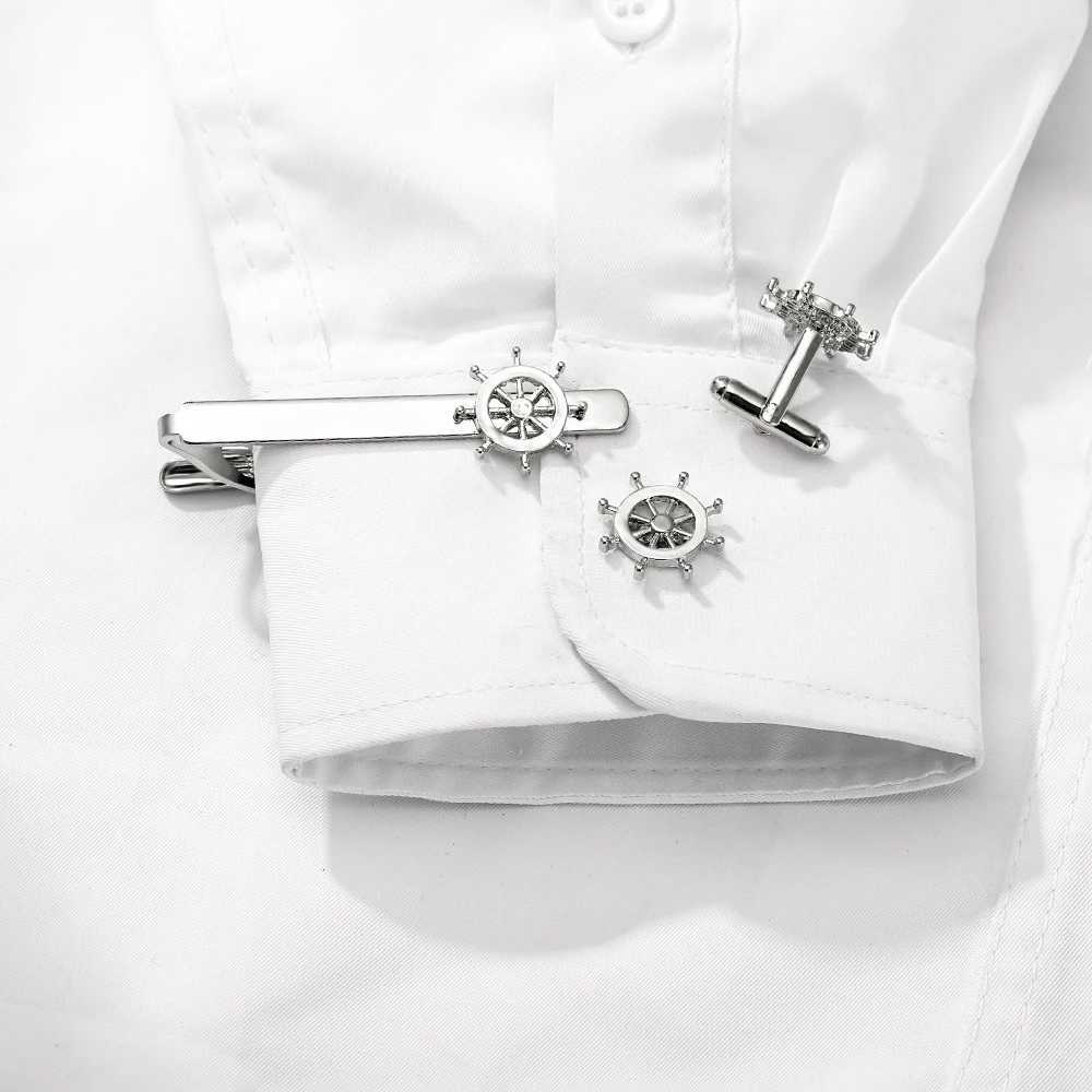 Ship folding cufflinks and tie clip set steering direction cufflinks mens jewelry accessories holiday giftsT250412