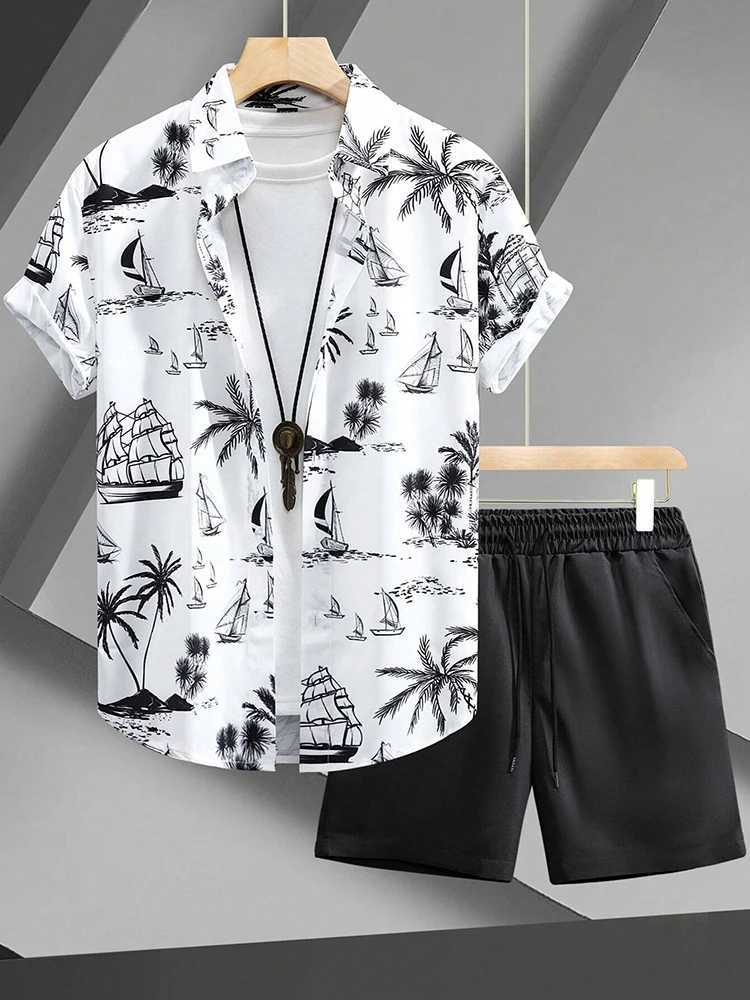 3D printed mens short sleeved and beach shorts set for summer street fashion mens casual shirt outdoor daily mens shortsXJ250412