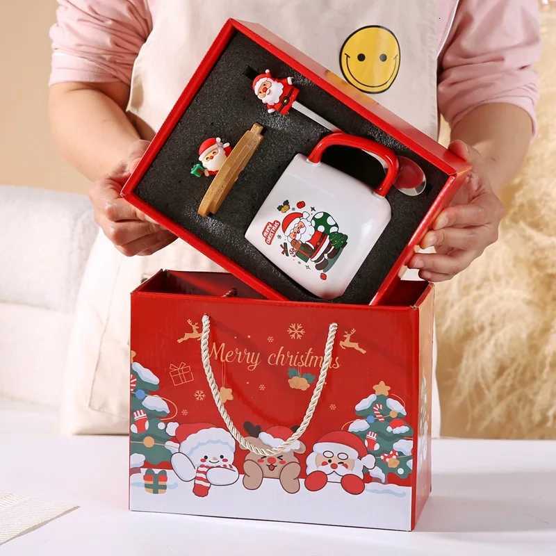 Christmas Cute Christmas gift with lid high appearance level Santa Claus reindeer ceramic gift box cup Y251112