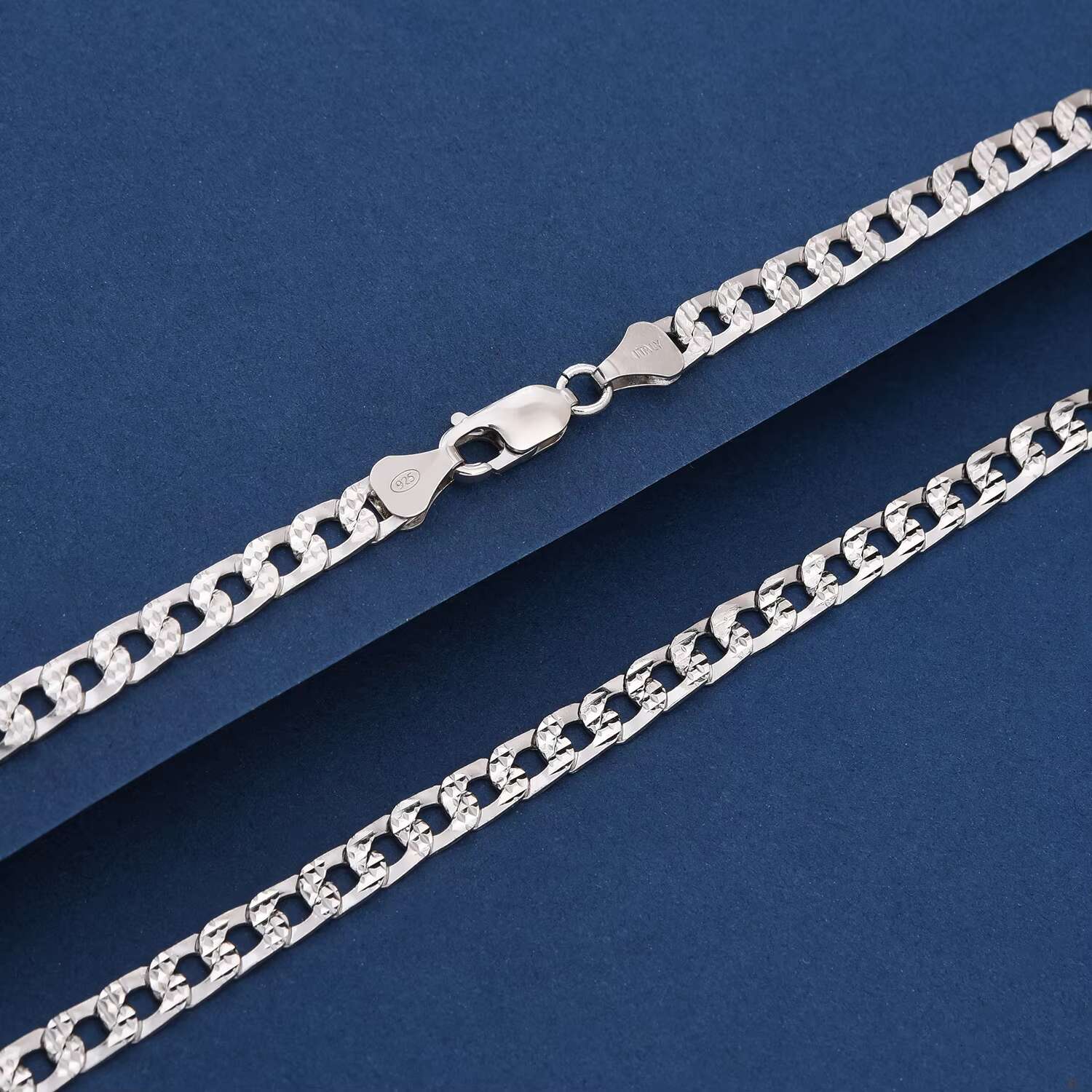 925 Sterling Silver Italian Chains Hip Hop Jewelry 6mm Chunky Diamond-Cut Cuban Link Chain Necklace for Men Women