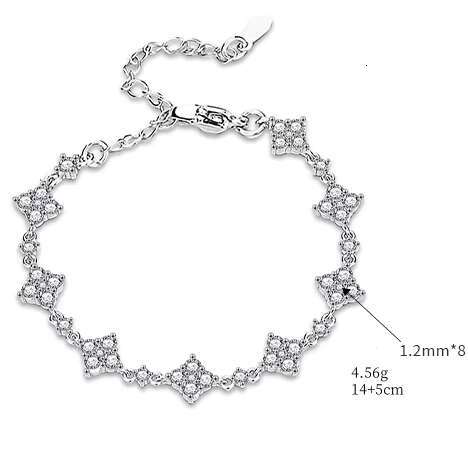 Adodo Factory Womens S925 Sterling Silver Moissanite Adjustable Bracelet with Four-leaf Clover Elegant Bangle Jewelry