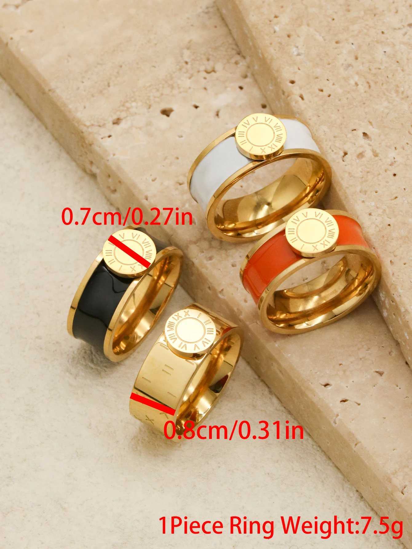 1 piece trend stainless steel Roman numeral ring mens round colored enamel couple wedding ring bag acier oxygen freeXJ250412