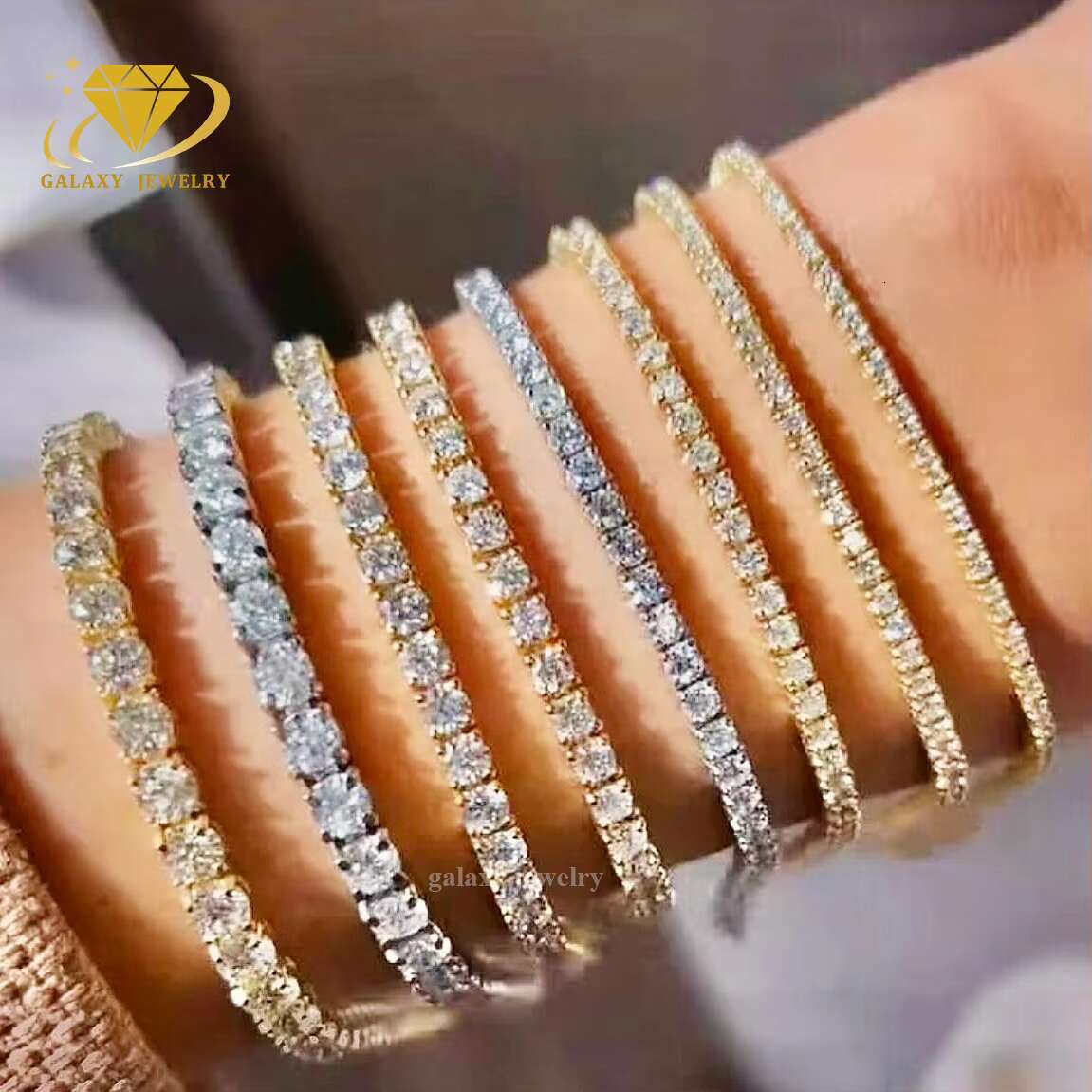 Fashion Jewelry 2-5mm Iced Out Gold Plated Vvs Moissanite Diamond 925 Silver Tennis Chain Bracelet Bangles for Women