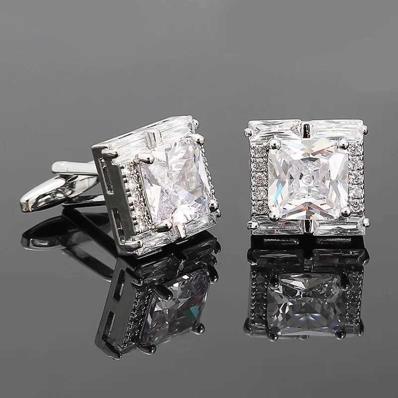 Mens cufflinks luxury hard square Rhinestone zircon crystal cufflinks high-end French set buttons wedding accessoriesT250412