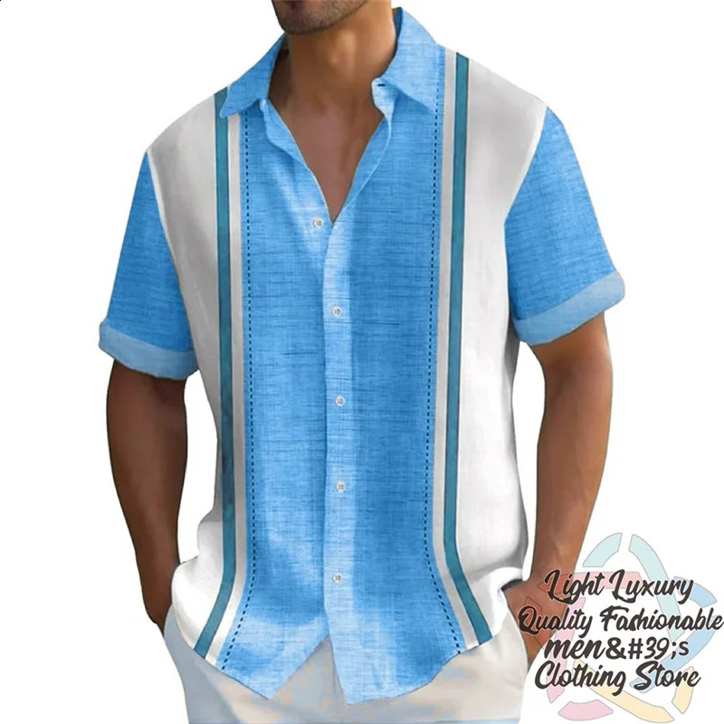 Mens shirts Summer striped linen print shirts Casual short-sleeved button Hawaiian shirts Oversized mens tops outfit collar 250411