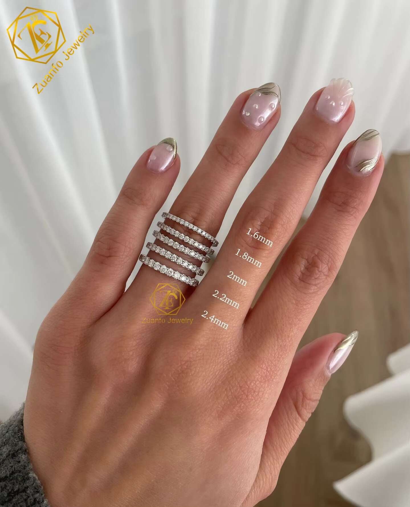 VVS Moissanite Ring Eternity Wedding Band Iced Out 1.6mm 1.8mm 2mm 3mm Diamond Silver 14k 18k Gold Engagement Stackable Rings