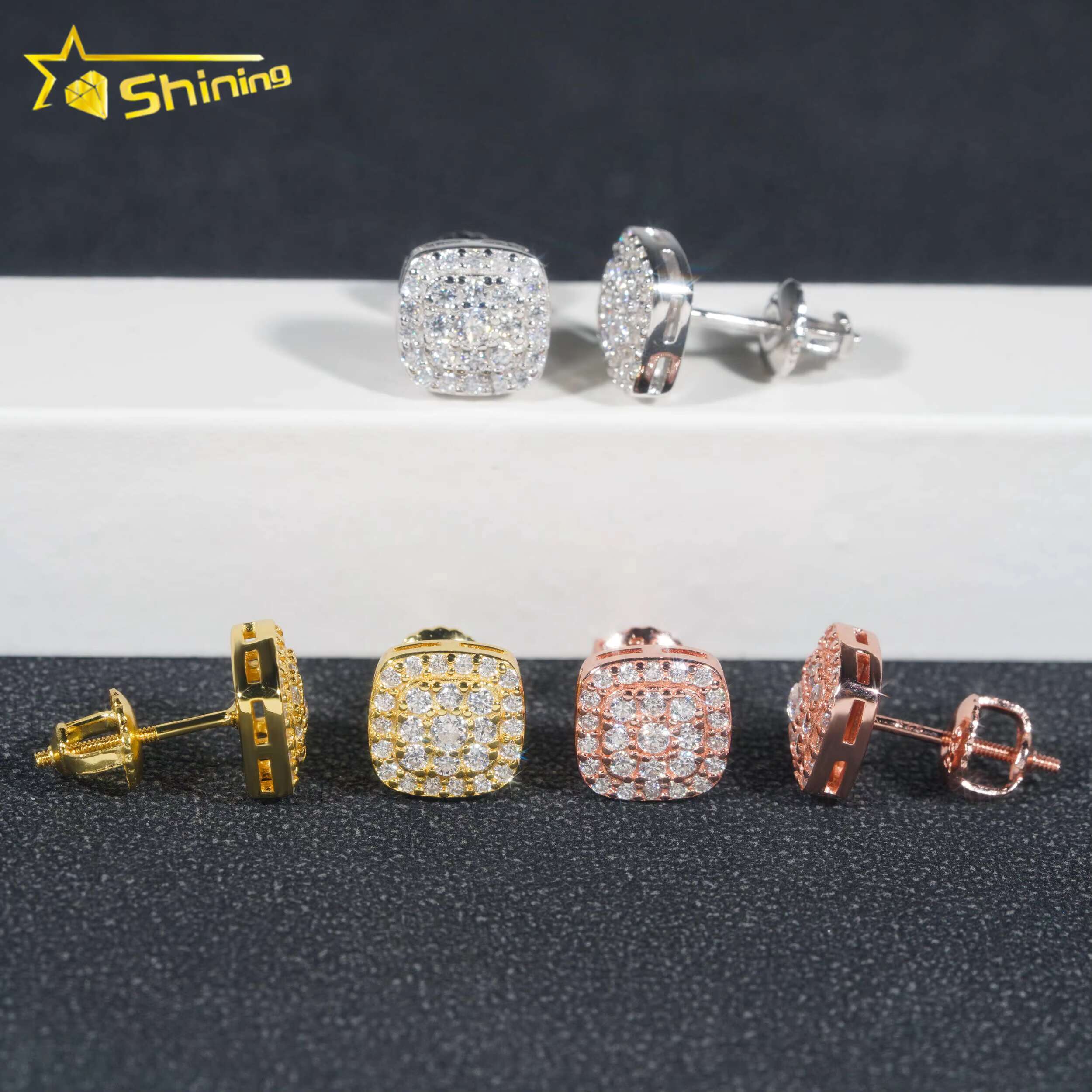 Ready to Ship Pass Diamond Tester Iced Out Hip Hop Jewelry Popular 925 Sterling Silver Men Earring VVS Moissanite Stud Earrings