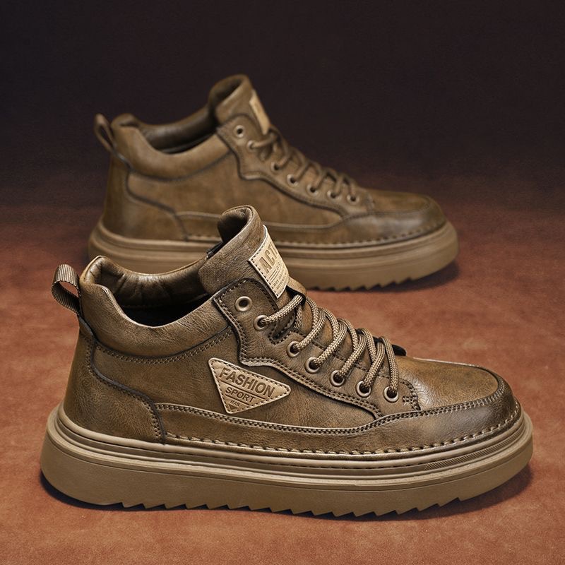 New High Top Boots For Men Fashion Casual Leather Shoes With Thick Soles Board Sneakers Working Shoes 2025s