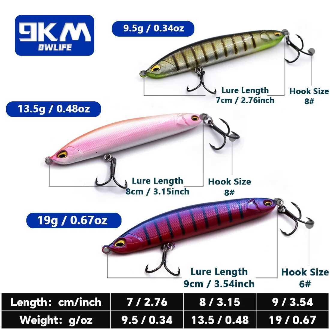 Sinking Pencil Lures 9.5~19g Saltwater Fishing Lures Hard Fishing Bait with Treble Hooks Salmon Redfish Trout Bass Walleye Z250411