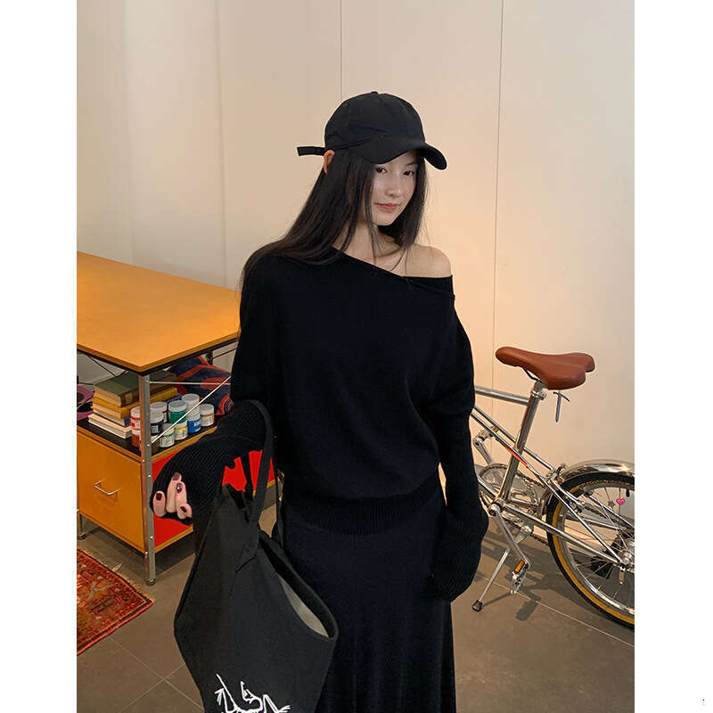 Nantao Lazy Style Off-Shoulder Cashmere Sweater Autumn New Long Sleeve Inner Wear Asymmetrical Knitted Top for Women