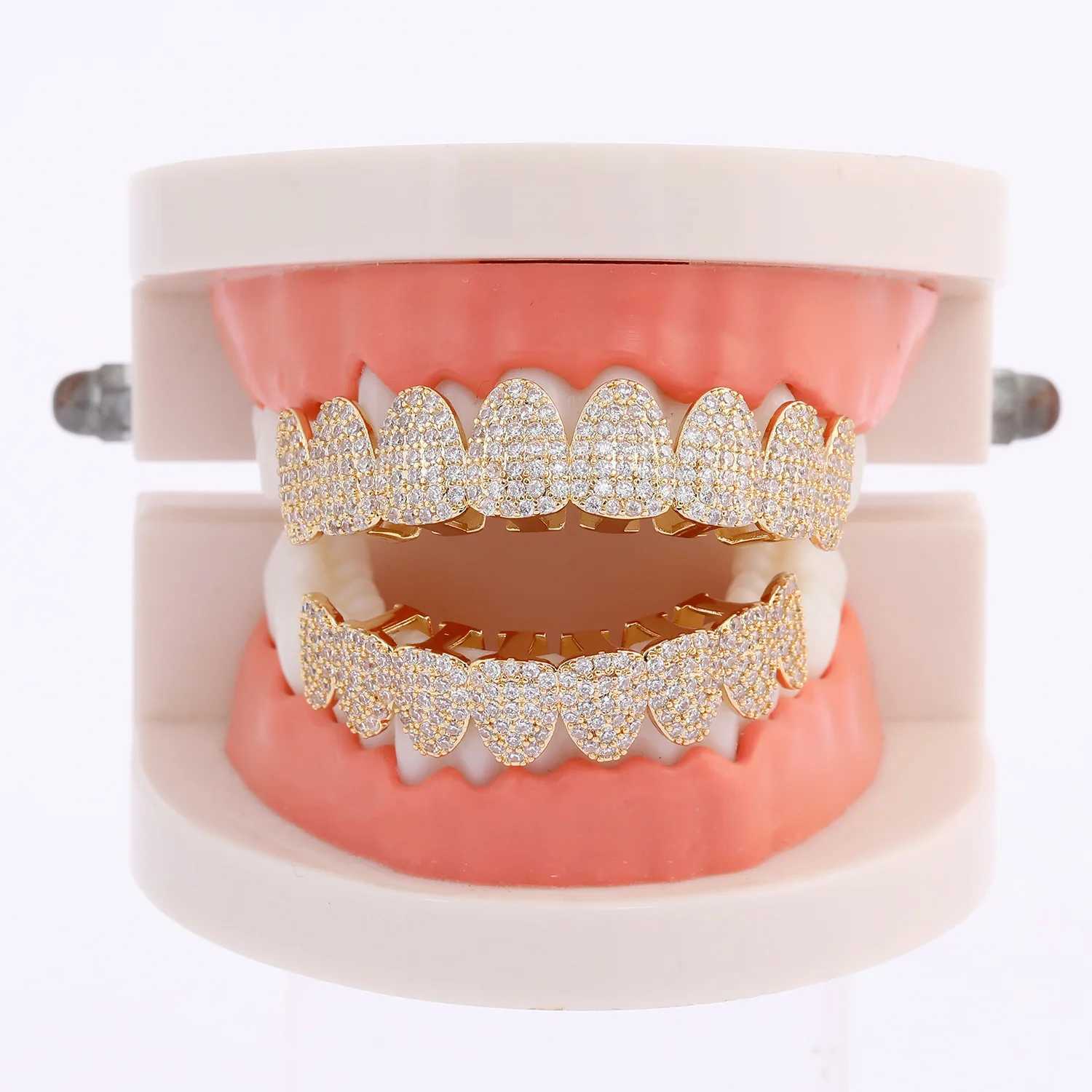 YONGX Hip Hop Iced Out CZ Stone Grillz Fashionable Shiny Zircon Tooth Cap Suitable for Women Men Top Bottom Dental Grill Jewelry W250412