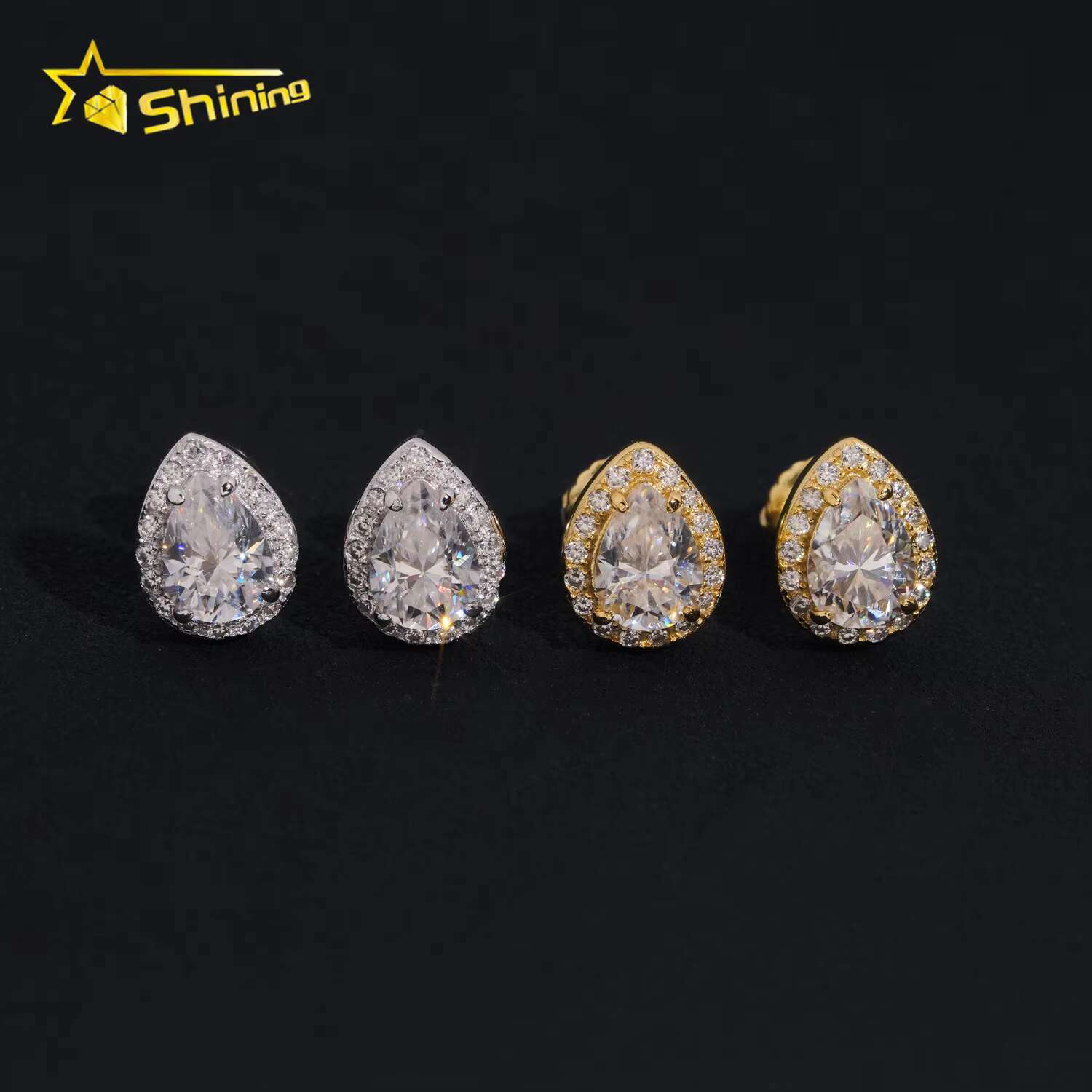 New Arrival 925 Silver Halo Design Pear Cut Moissanite Stud Earrings GRA Certificated Screw Back Women Fine Jewelry Earrings
