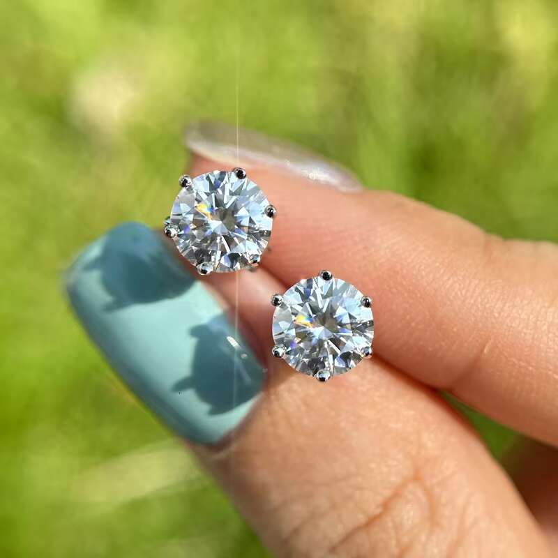 Pass Diamond Tester 6.5mm 1ct Hip Hop Earring Stud Jewelry Classic 6 Prong 925 Sterling Silver Moissanite Stud Earrings