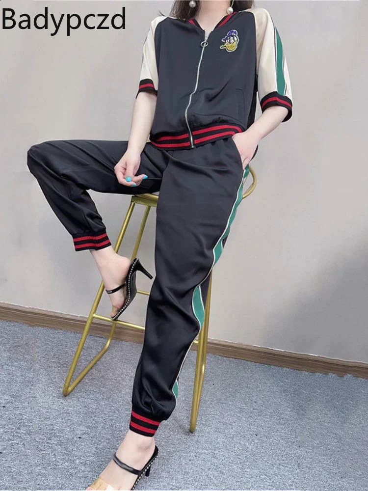 Badypczd Sports Suit Casual Running Two Piece Cardigan Jacket Sports Pants Suit Workout Set Summer Womens Gym Clothing 250411