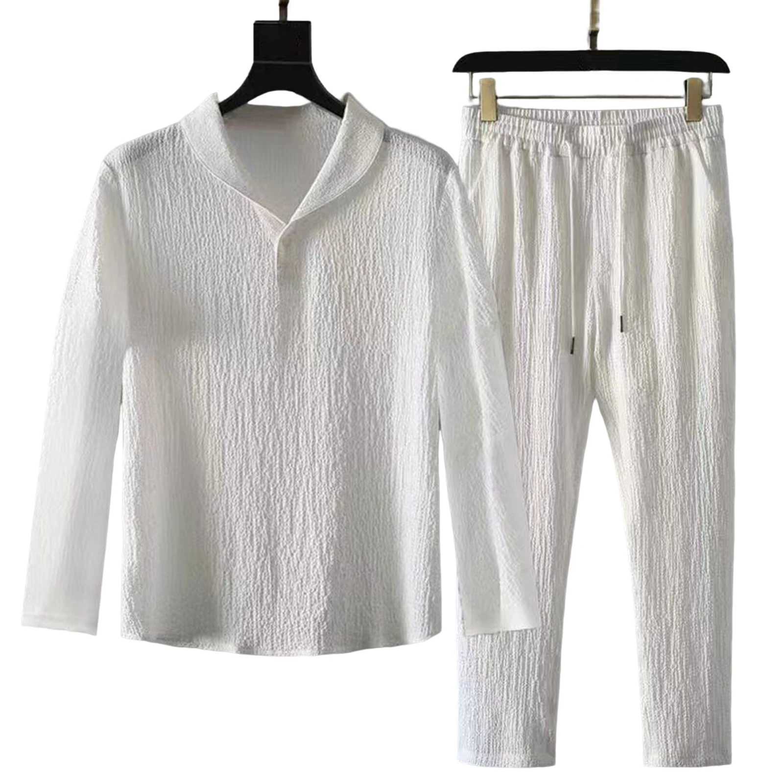 2-piece/set summer mens elastic waistband pleated casual mens short sleeved pants set mens clothingXJ250412