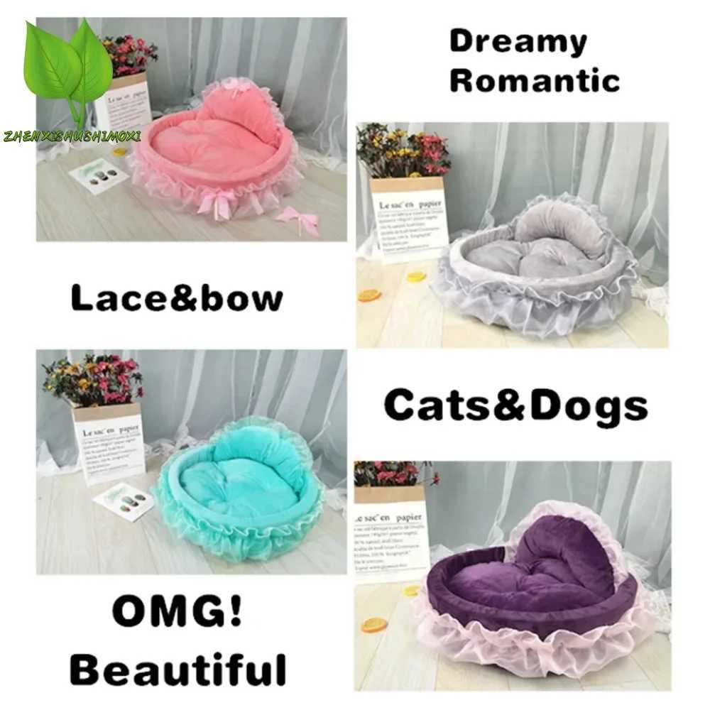 3D dreamy bow lace pet bed dog romantic detachable oval princess pet bed dog soft sofa nest pet wedding furniture 1 piece X250412