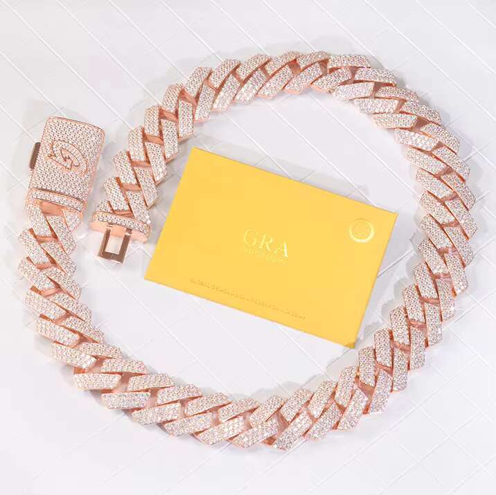 Customized 25.5mm Hip Hop Jewelry S925 Silver Solid Back Cuban Link Chain D Color Vvs Moissanite Rose Gold Plated Heavy Chain