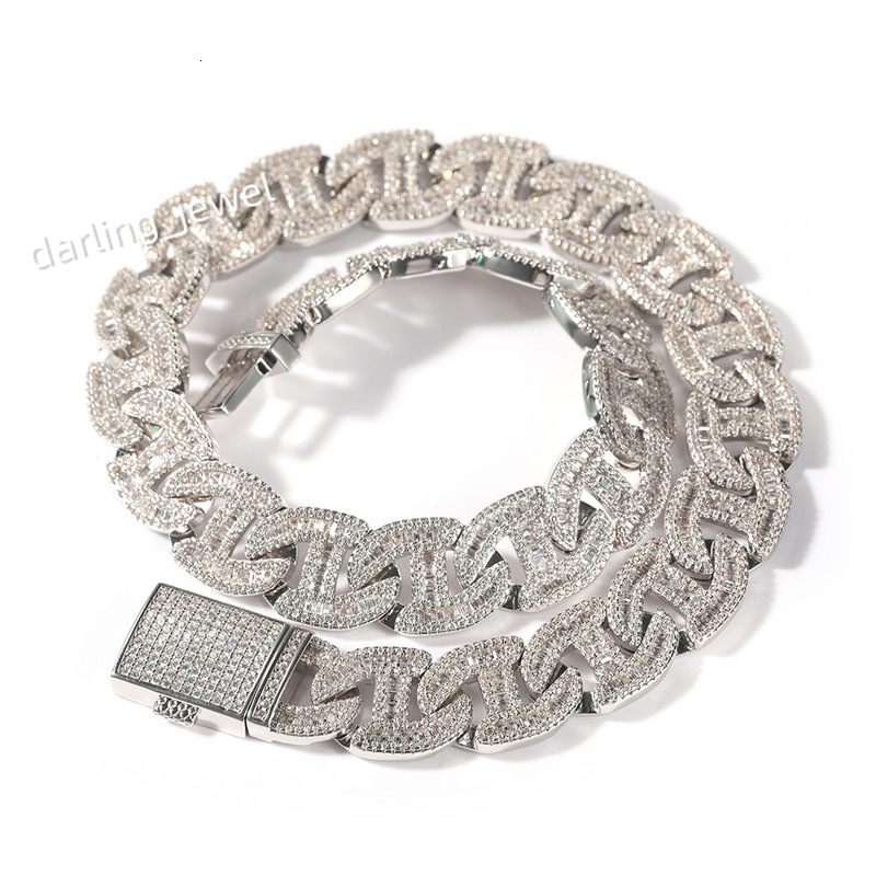 Hip-hop Trendy 16MM Wide S925 Silver Baguette Moissanite Diamond Cuban Link Chain Necklace