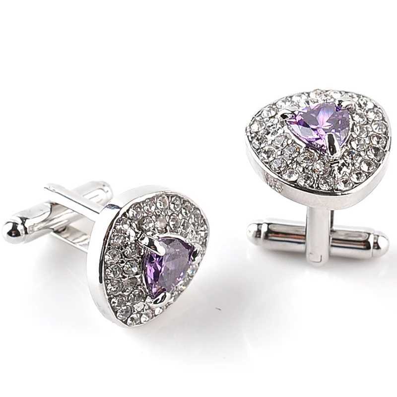 Mens and Womens Luxury Cufflinks Zircon Black Purple White Crystal Fashion Brand Cufflinks Burton High QualityT250412