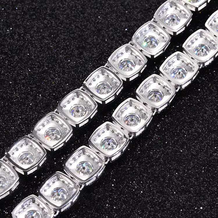 Customized 10mm Wide Sterling Silver Tennis Chain VVS D Color Moissanite Diamond Bracelet Perfect Anniversary Gift Necklace