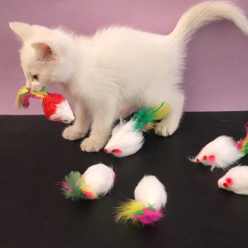 10/20/50 Cat Feather Mouse Toys Simulation Plush Mouse Cat Teasing Toys Indoor Training Toys Kitten Mouse Fun Chewing Toys Y250412