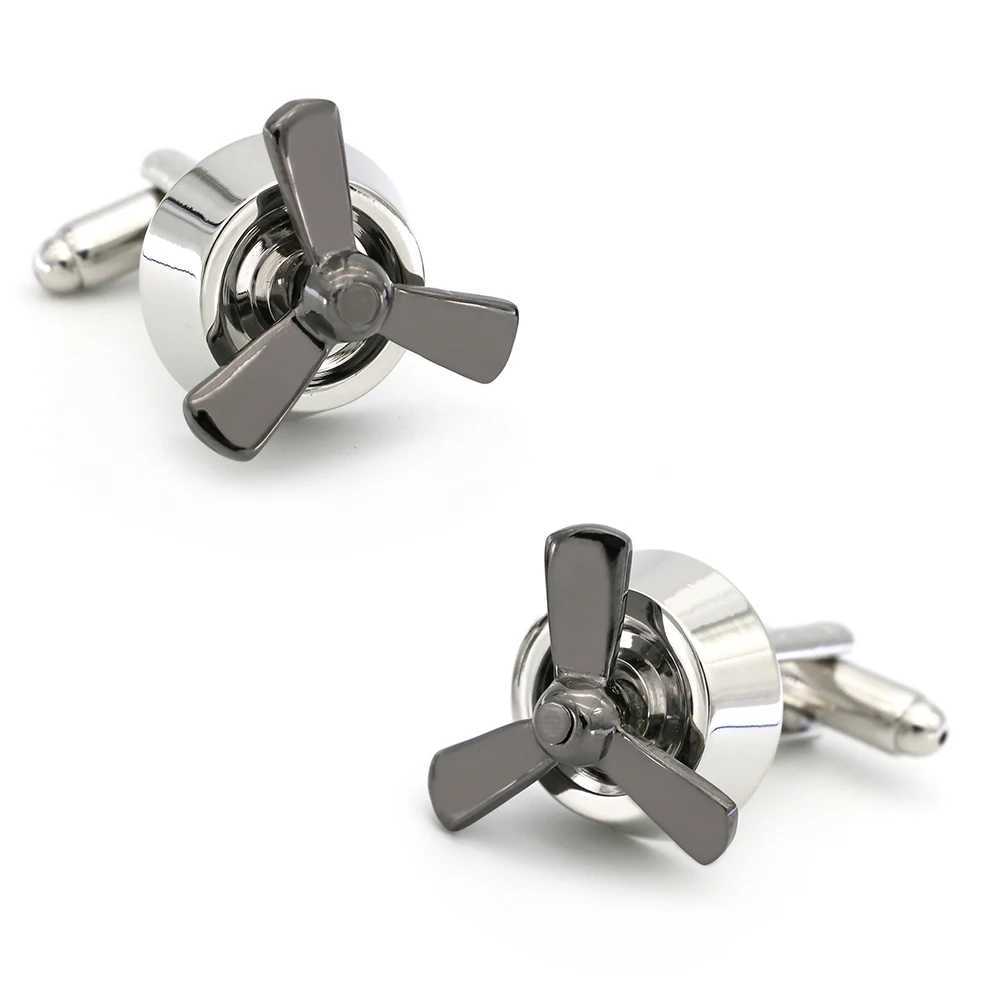 Mens rotary propeller cufflinks made of high-quality brass material for firearms black aircraft design cufflinks wholesale and retailT250412