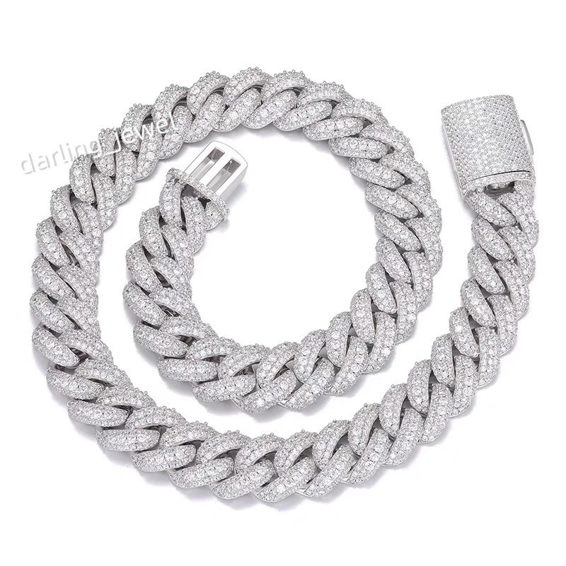 Customized Fashion 19mm Sterling Silver Iced Out VVS Moissanite Diamond Cuban Chain with GRA for Hiphop Jewelry Gift