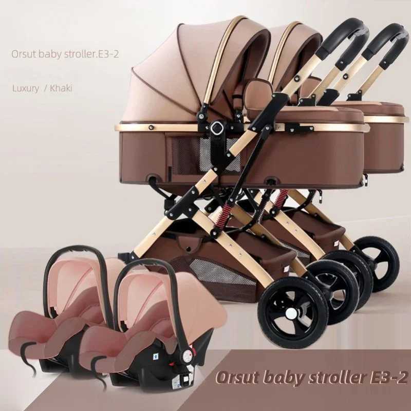 A three in one baby stroller with car seats a portable folding baby stroller and a panoramic newborn baby stroller that can sit and lie down W250411