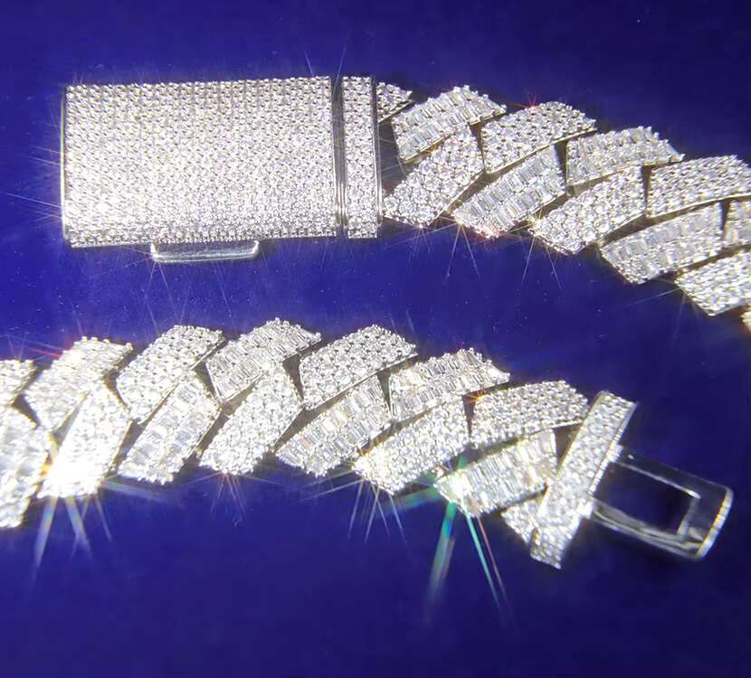 Yu Ying New Design Mixed Baguette and Round Moissanite Cuban Chain 925 Silver Necklace Hip Hop Cuban Link Chain Jewelry