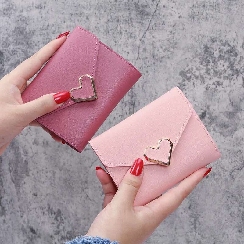 Women Heart Hasp Short Wallet Simple Multifunctional Folding Purse Card Holder Cute Fashion Clutch Girls Money Bag ddmythur