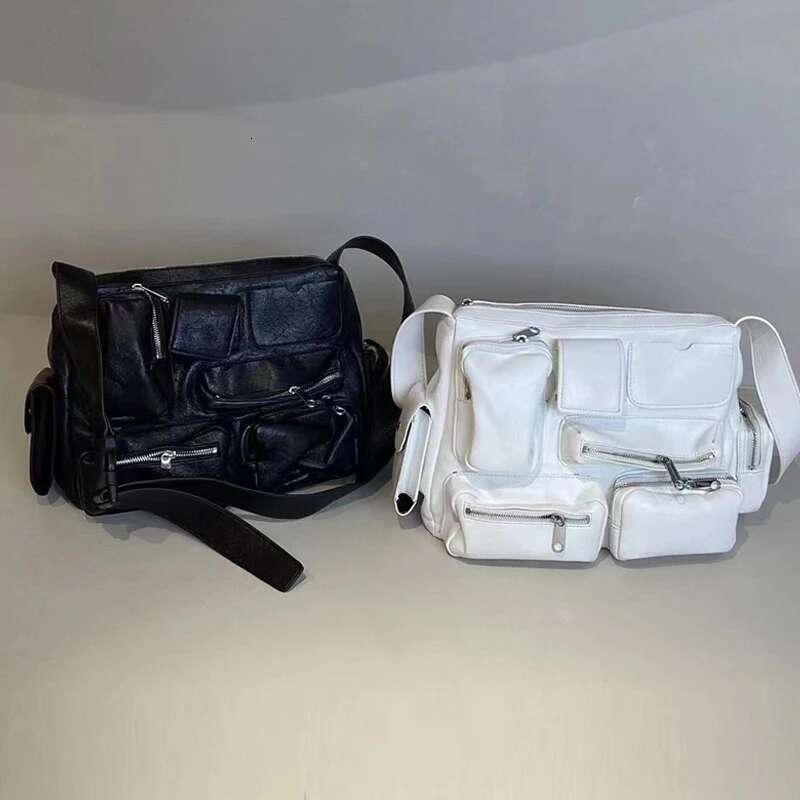 Designer Bag Moto & Biker Square Bags For Women Designer Handbag Purse 2024 New In PU Multiple Pockets Zipper Black Shoulder Crossbody