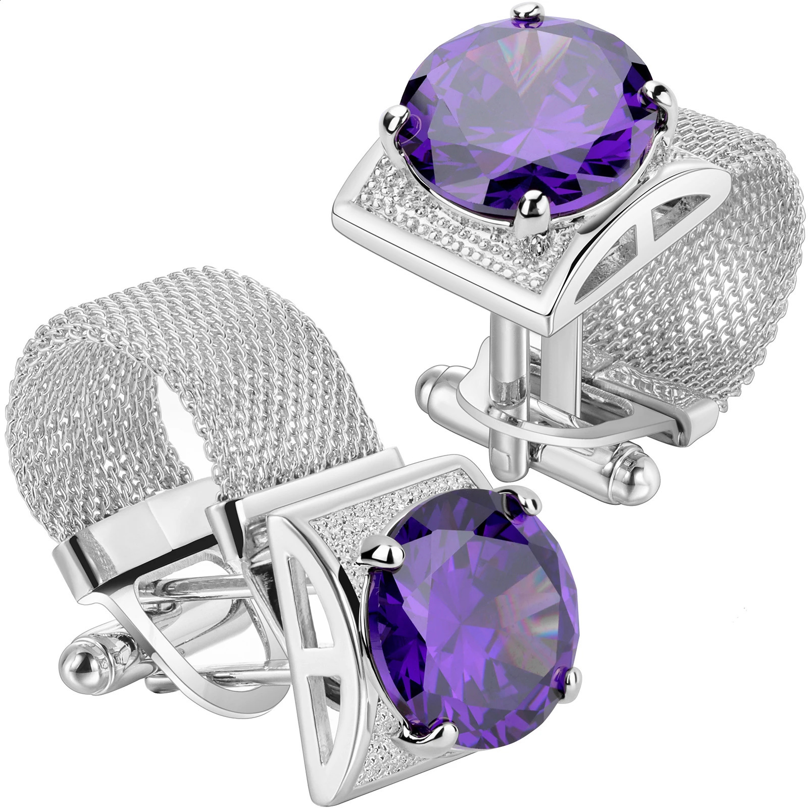 Heisen crystal mens cufflinks silver chain mens French shirt cufflinks wedding birthstone cufflinks gifts 250409