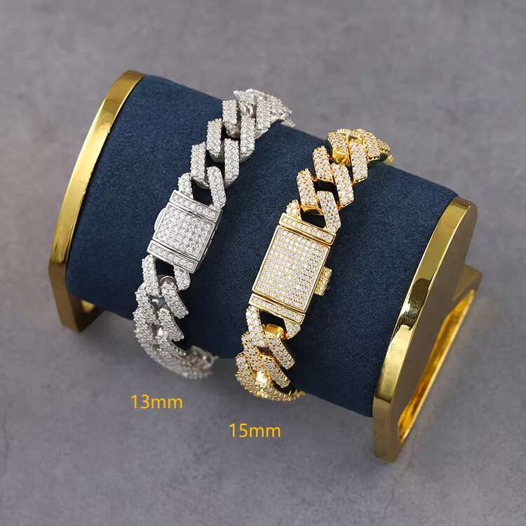 Hot Sale 2rows 8 To15mm VVS Diamond Cuban Chain for Men Hip Hop Necklace Fine Jewelry 925 Silver Gold Plated Chain Bracelet