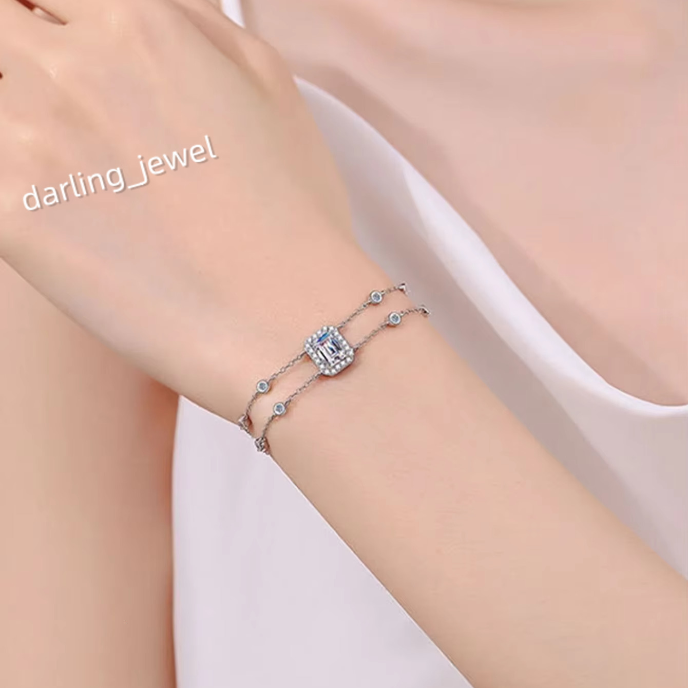 Luxury 925 Sterling Silver Bracelet VVS D Color 1ct Emerald Cut VVS Moissanite Diamond Chain Bracelet for Engagement Parties