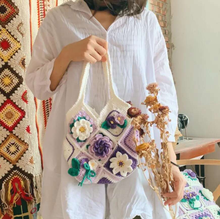 Original Design Fashion Women Shoulder Bag Yarn Crochet Handmade Wer Casual Tote Lady Shopping Handbag
