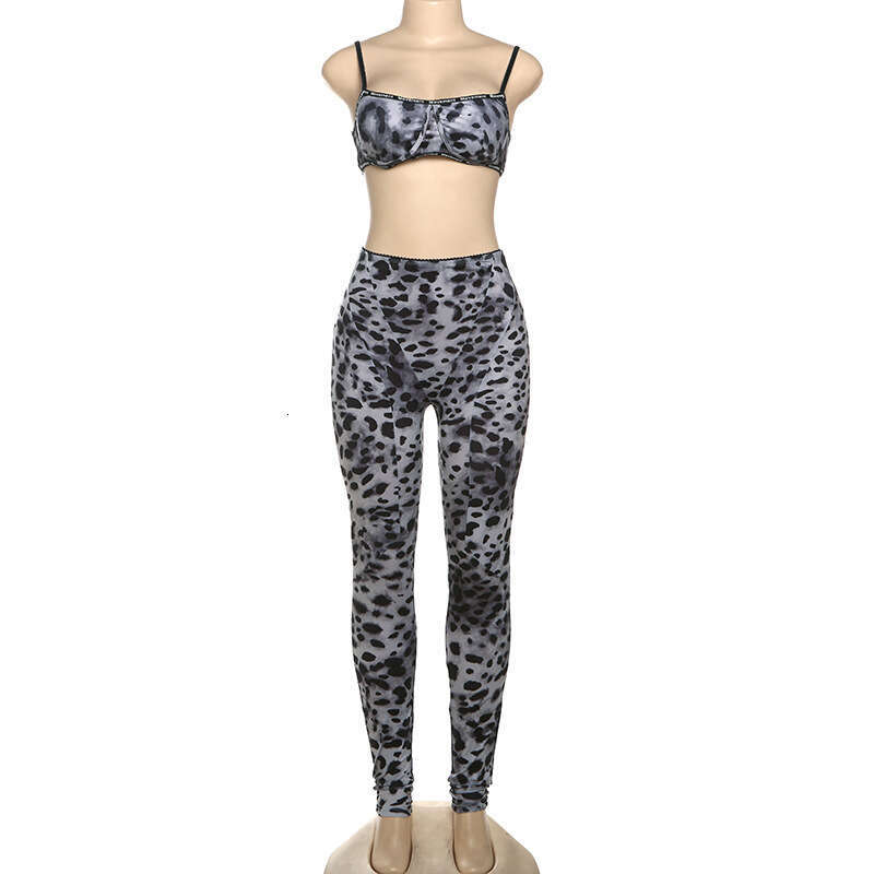 Women's Wear Spring New Women's Spicy Girl Leopard Pattern Sexy High Waist Tight Pants Two Piece Set