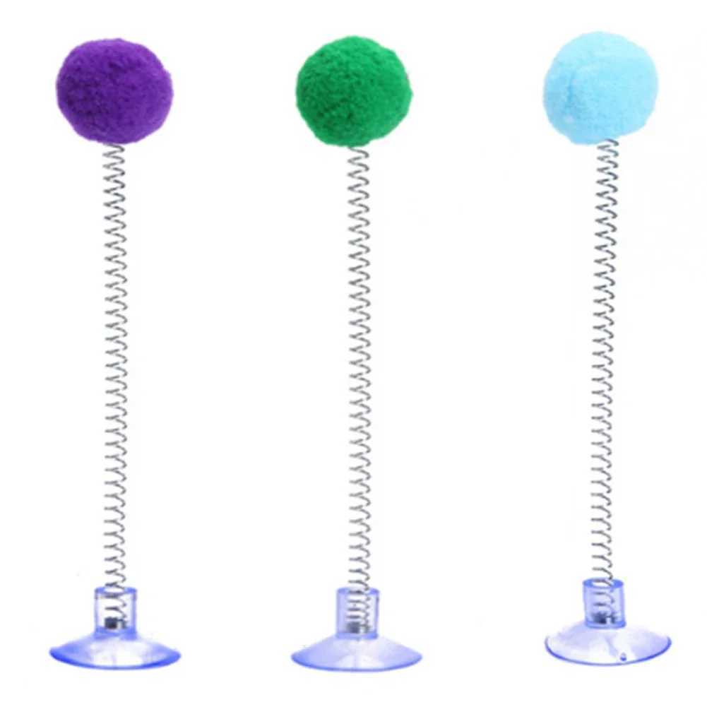 1 piece of fur ball spring cat toy temptation cup multi-color teasing stick pet interactive toy cat scraper toy supplies random color Y250412