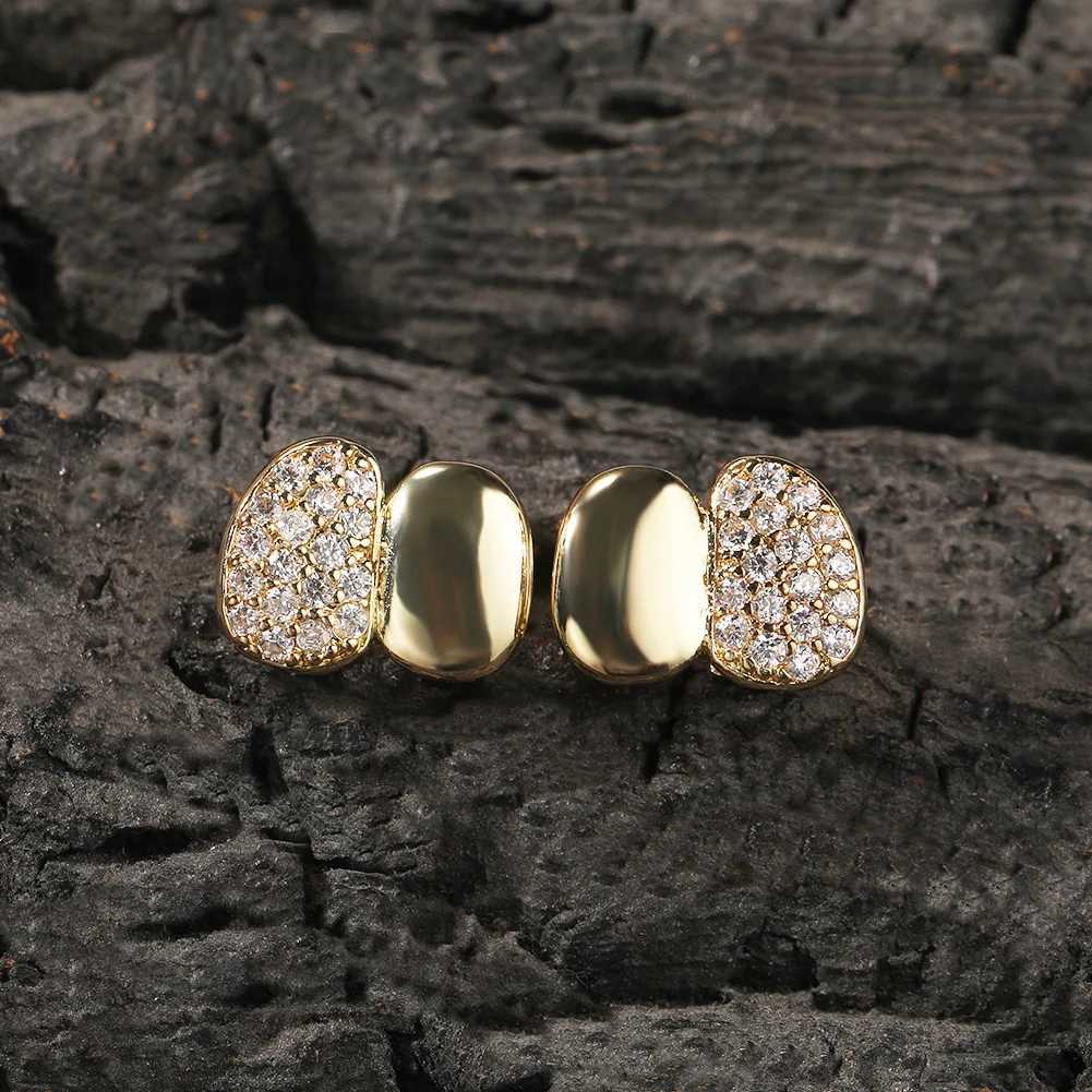 YOUNG X Hip Hop Double Ice CZ Stone Tooth Hat Mens Smooth Cube Zirconia Stone Tooth Grilz Jewelry Gift W250412