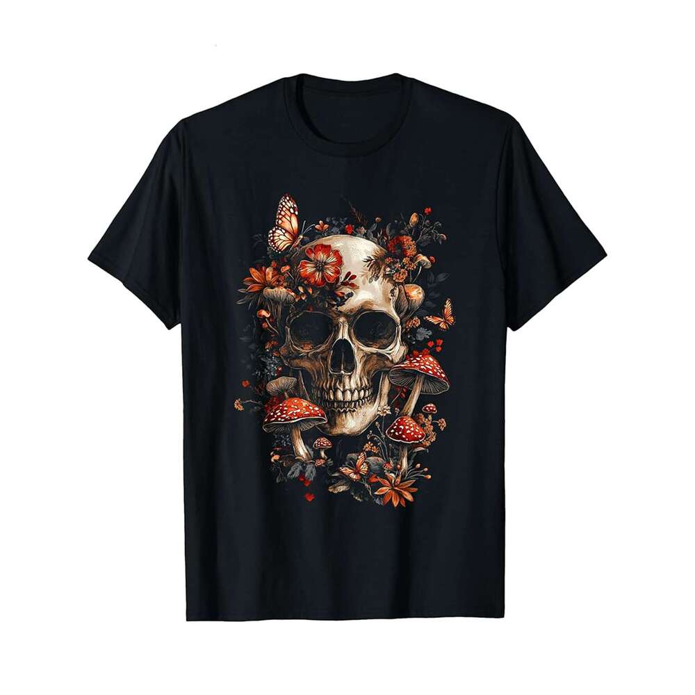 Designer T shirt Mushroom Collector Gift Skull And Fungi Graphic - 220g T shits