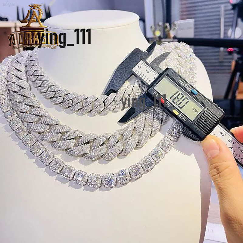 Hip Hop Thick Vvs Moissanite Cuban Link Chain Custom Iced Out 925 Silver Baguette Diamonds Bracelet Fine Jewelry Necklace